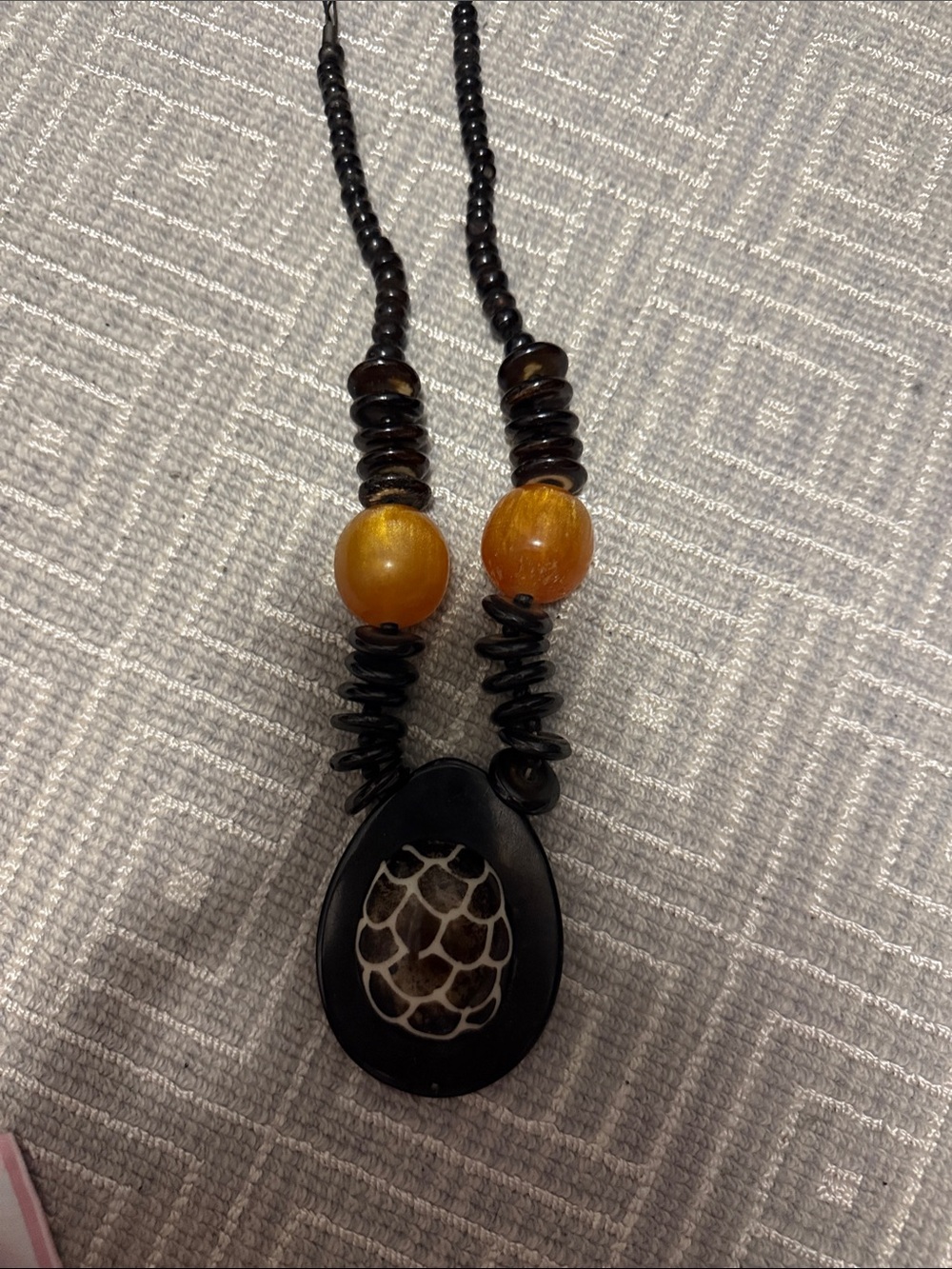 Handcrafted Brown and Amber Beaded Pendant Necklace